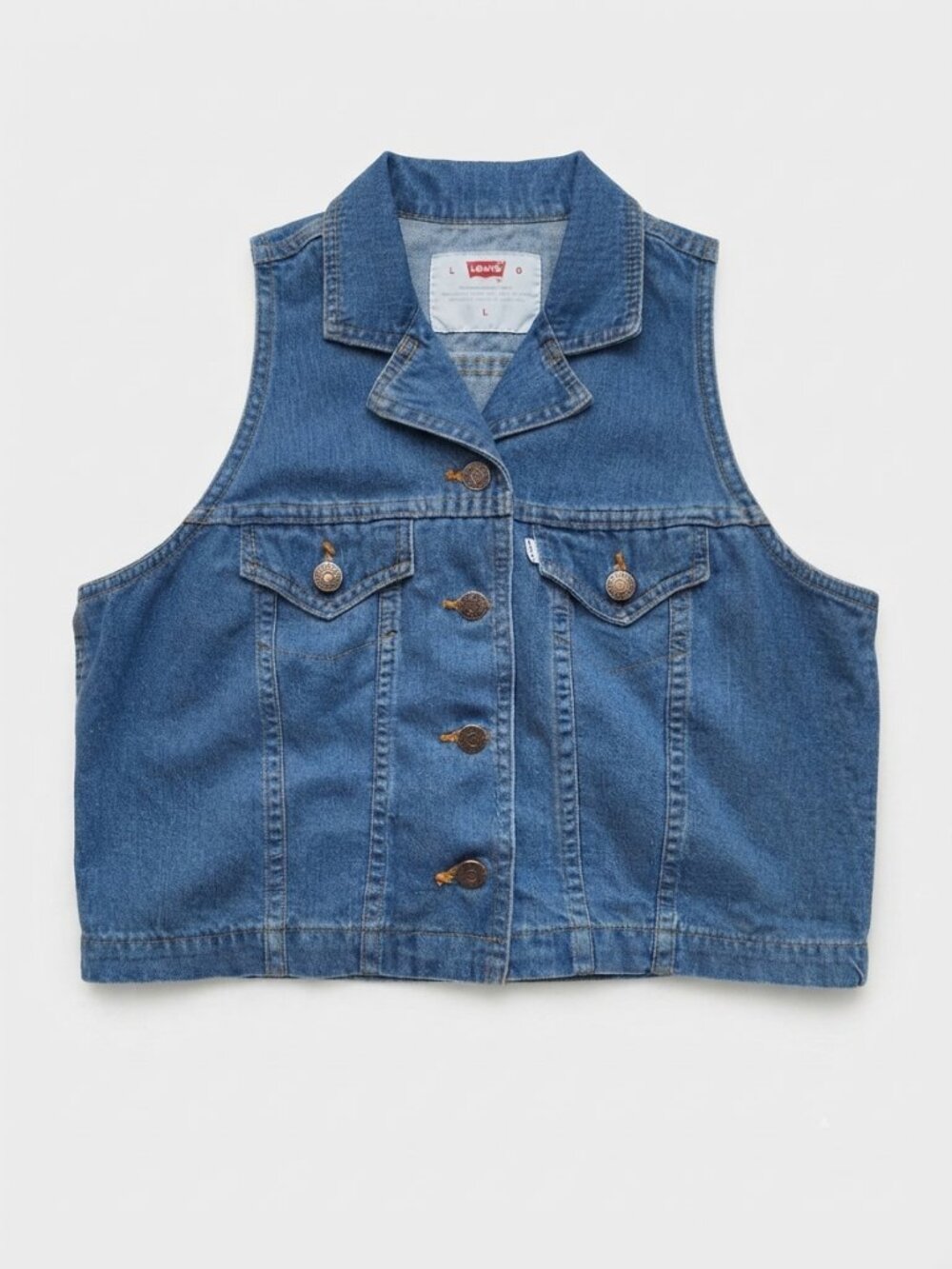 Vintage Levi's 1990s Cropped Sleeveless Blue Denim vest Jacket - L